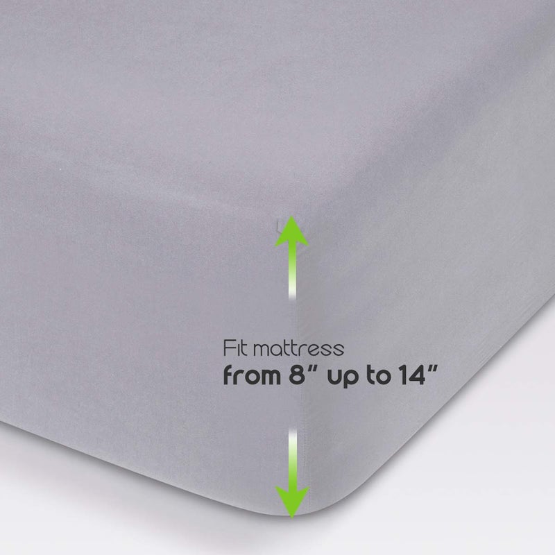 COSMOPLUS Fitted Sheet- COSMOPLUS Queen Fitted Sheet Onlyï¼ˆNo Flat Sheet or Pillow Shamsï¼‰,4 Way Stretch Micro-Knit,Snug Fit,Wrinkle Free,for Standard Mattress and Air Bed Mattress from 8â€ Up to 14â€,Light Gray - Image 3